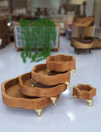 سینی اردو خوری چوبی پنج عددی پایه دار