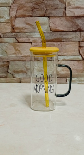 ماگ اسموتی درب بامبو با نی شیشه ای